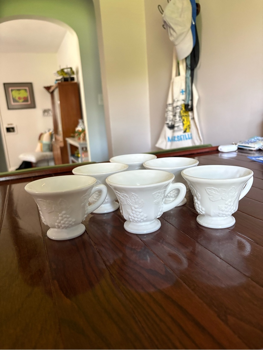 Vintage Indiana Colony Harvest Milk Glass Footed Tea Cups Set of 6